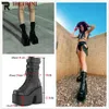 Botas 2023 Plataforma Hak Tinggi Modo punk keren Sepatu goth wanita kualitas hitam ukuran besar 43 bot mewah kasual tali silang 230516