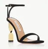 Everyday Wear Twist Leather Sandals Shoes For Women Strappy Design Golden Twisted Stilleto Heels