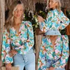 Blouses voor dames Casual Cross V-Neck geprinte dameshemd Elegante lantaarn Lange mouw Blouse mode losse tops zoete kleding blusas mujer