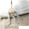 Nyckelringar Pearl Feather Chains Holder Dreamcatcher Pendants Car Keychain for Girls Women Bag Hanging Fashion Charm Accessories 906 D OT1DZ