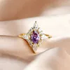 Band Rings Vintage Female Purple Crystal Stone Jewelry Cute Gold Color Wedding Rings For Women Luxury Oval Engagement Valentines Day Gift