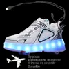 Sneakers Sepatu Roller Skate Lampu LED Anak Laki laki Perempuan Mode Pengisi Daya USB Merah Muda Baru untuk Anak anak dengan Roda Dua 230516