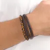 Bracelets porte-bonheur mode perles noires Bracelet en cuir multicouche pour hommes Punk fermoir magnétique Wrap Bracelet mâle cadeau