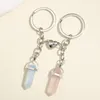 Keychains Lanyards Keychain Natural Crystal Quartz Stone Key Ring Love Heart Magnetic Button Chains For Couple Friend Gifts