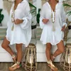 Women's Swimwear Loose Cover Ups White Beach Dress Cotton Kimono ups for Swimsuit Up Woman 230516