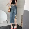 Kjolar retro split Tassel hål lång denim kjol koreansk stil hög midja en linje midi mode smala kvinnor jeans y2k kläder 230516