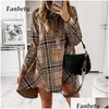 Casual Dresses Woman Dress Shirt Elegant Plaid Print Buttons Irregar Party Office Lady Turndown Collar Shirts Loose Mini Vestido Dro Dhtmy