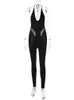 RUKAS Halter senza maniche Backless Black Lace Up Cut Out Sexy Bodycon Tuta intera Summer Party Sport Tuta pagliaccetto