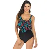 Nouveau en grande taille maillot de bain pour femmes contrôle du ventre Sexy à volants taille haute maillots de bain 2 pièces bretelles Spaghetti Tankini Bathin