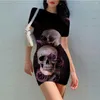 Casual Dresses Skull Flower Print Dress Women Party Music Sexig Metal Beach Cosplay Boho Womens Clothing Elegant Gothic Wrap High Quality