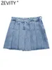 Skirts Zanut Rok Mini denim Berlipat Lebar Fashion Wanita Baru Faldas Mujer RitSinging Tombol Samping C Vestidos Musim Panas Terbang Qun3726 230515