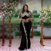 Party Dresses Prom Dress Black Velvet Evening Side Split High Neck Lace Applicques African Long Sleeves Mother of Bridal For Women