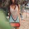 Traje de baño de mujer Crochet Summer Beach Dress Cover Up Sexy Hollow Out Mesh Knitted Túnica traje de baño Coverup Womens Sarong Robe De Plage 230516