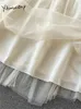 Vestidos casuales Yitimuceng vestido bordado para mujer moda Vintage sin mangas correas Midi vestido elegante elegante cintura elástica vestidos 230515