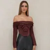 Blusas para mujer, camisas para mujer, con hombros descubiertos, corsé de satén, Tops de manga larga con cuello oblicuo, rojo vino, elegante, Sexy, sin espalda, Top recortado 230516