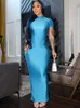 Rukas Pure Color O Neck Surk SLIT SEXY BODYCON SLIM MAXI PROM SURES 2023 Summer Women Eleganckie ubrania na festiwal imprezowy