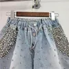 Pantalones cortos de mujer EWQ Mujeres Diamantes Cintura alta Pantalones cortos de mezclilla Streetwear Vintage Cordón Pantalones cortos de pierna ancha Ropa de verano 700 230512