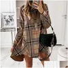 Casual Dresses Woman Dress Shirt Elegant Plaid Print Buttons Irregar Party Office Lady Turndown Collar Shirts Loose Mini Vestido Dro Dhtmy