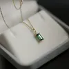 Pendant Necklaces CCFJOYAS 925 Sterling Silver 14K Gold Plated Emerald Green Mini Rectangle Zircon Necklace Female Korean Style Pendant Necklace 230516