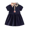 Dziecięca dziewczyna letnie dziewczyny sukienki księżniczki Baby Girl Sukienka z krótkim rękawem Dzieci Down-Down Collar Sukienka 3 kolory