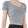 Yoga Outfit Women's Slim Fit Workout Tops Quick Dry Short Sleeve T-Shirt Built-in Chest Pad Open Navel Shirts Solid Color B2Cshop