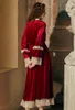 Kvinnors sömnkläder Robe Ladies Romantic Set Women Nightgown Winter Night Gown Elegant Bride Wine Red Dressing Ins Vintage