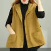 Damenwesten Flachs Damenbekleidung Schwarze Weste Damen Baumwolljacke mit Hut Plus Size Lose koreanische Retro-Weste Schweiß für Frauen