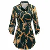 Women Shirt Sexy Blouses Middle Sleeve Chain Print Elegant Dresses Casual Top Blusas Chemise Female Tops Plus Size Womens Clothing 3xl 4xl 5xl