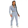 Women's Two Piece Pants Fitness Women Solid 2 Set Tracksuit Autumn Long Sleeve Zipper Coat Pencil With Pockets Slim Jogging Sweatpant Suit