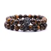 Bärade 2 st/set Animal King Lion Head Tiger Eye Armband Black Natural Stone Crown Par Braclet Set For Men Hand smycken Accesso Dhkct