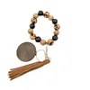 Nyckelringar Kimter Leopard Wood Beads Armband Ring med Tassel Circle Fashion Elastic Keychains For Lady Handbag Pendant Jewelry 2184 OTFQB