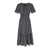 Casual Dresses Elegant Long Dress For Women Floral Prints V Neck Short Sleeve A Line Beach Robe Ruffle Office Lady Maxi