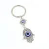 Anéis -chave no atacado Rhinestone Olhos Lucky Fatima Hand Keychain Keyring Blue Turkish Evil Chain For Mull Men Jewelry Grow Del Del Otwoq