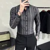 Koszulki męskie w stylu brytyjski w paski jesienne koszule męskie małże biznesowe działalność Slim Fit Casual Shirt Homme Social Formal Wear Bluzki 4xl-M 230516