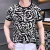 メンズTシャツ2023サマーフェザーパターンプリントシャツメン通気性半袖Tシャツソーシャルクラブ衣装Oネックトップティーストリートウェア