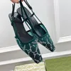 Ondiep gesneden schoenen met veters Slingback Designer Sandalen Halfhoge hak Zwart mesh met sprankelende kristallen Schoenen met print Rubber Leer zomer Enkelbandje Slippers slippers 35-41