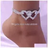 Ankletter Rhinestone Heart Ankel Armband Kvinnors dekoration på benen Sandaler Fotkedjan Kristall till smycken Drop Delivery OTGFP