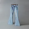 Kadınlar Jean'in Elastik Highwaist Slimfit Denim Cep Düğmesi Sıradan Bootcut Pantolon Düz Alevli Kotlar 230515