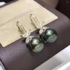 Pendientes colgantes D328 Plata de Ley 925 pura 9-10mm joyería fina perlas verdes de pavo real de agua dulce para mujer perla