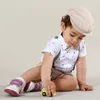 Pajamas Setelan Pakaian Baju Anak Laki laki Baru Lahir Topi Dasi Kupu kupu Bayi Romper Cetakan Kapal Layar Celana Pendek Suspender 230516