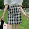 Saias Harajuku Lápis xadrez Sexy Mini para fêmea verão Slim Slim Vintage Cantura alta mulher saia Split Fork Clothing Student Clothing