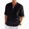 Mens tshirts linho de manga comprida cor sólida camisa de algodão de primavera larga camisa de tamanho mais tamanhos 230516