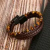 Charm Bracelets Fashion Black Beads Mutilayer Leather Bracelet For Men Punk Magnetic Clasp Wrap Bangle Male Gift