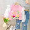 Ensembles de vêtements Printemps Enfants Vêtements Ensembles Bébés Filles Dentelle Floral T-shirt Jeans 2 Pcs Costumes Dessin Animé Vêtements Pour Bébés Tenues Enfants Costume 230516