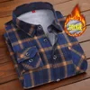 Men's Dress Shirts Winter Men's Plush Thickened Warm Long Sleeve Plaid Men Button-down Collar Thick Business Shirt Camisa Masculina