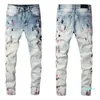 Mens Jeans nödställda motorcykelcyklist Jean Graffiti Rock Skinny Slim Ripped Hole