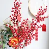 Decorative Flowers Fake Holly Berry Artificial Flower Branches Stems Christmas Home Decoration Tree Decor Red Fruit Luxury Wed