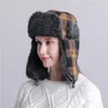 Berets Winter Warm Earflap Cap Military Tactical Windproof Bomber Hats With Earmuffs Russian Thick Plush Plaid Hat For Men High Quality