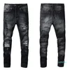 Mens Jeans nödställda motorcykelcyklist Jean Graffiti Rock Skinny Slim Ripped Hole