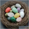 Stone Easter Ornament 30Mm Egg Statue Natural Carved Decoration Rose Quartz Healing Crystal Gift Room Decor Drop Delivery Jew Dhgarden Dhajx